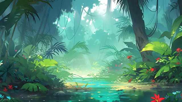 Tropical Forest With Flowers wallpaper on Pixipics