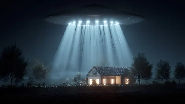 Ufo Abducting A House At Night wallpaper on Pixipics