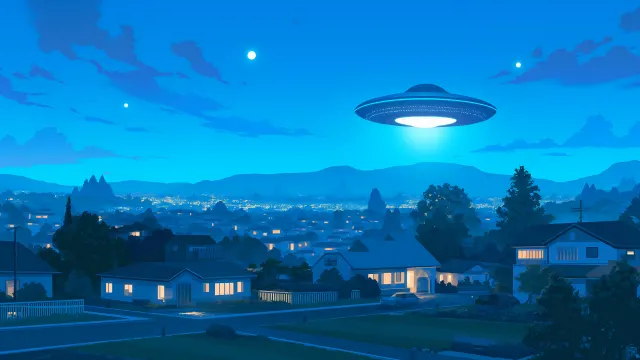 Ufo In Suburbs Blue Night Vibes wallpaper on Pixipics