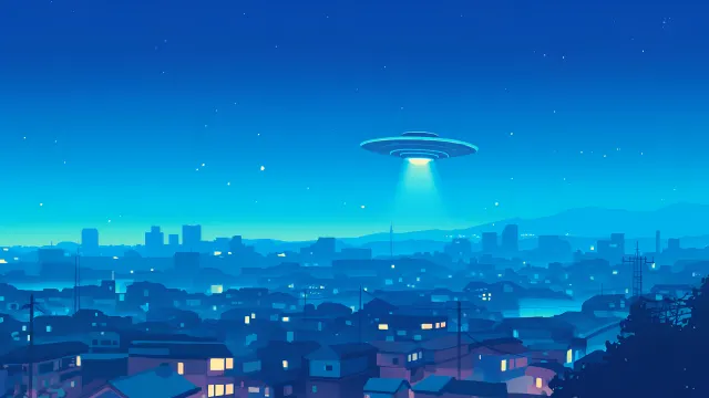 Ufo Over City Night Glow Scene wallpaper on Pixipics