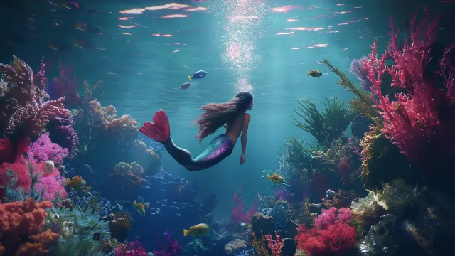 Underwater Mermaid Coral Reef wallpaper on Pixipics