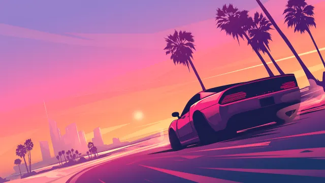 Vice City Drive Sunset Palms wallpaper on Pixipics