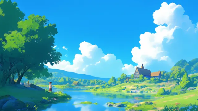 Village By Lake In Mountains Landscape wallpaper on Pixipics