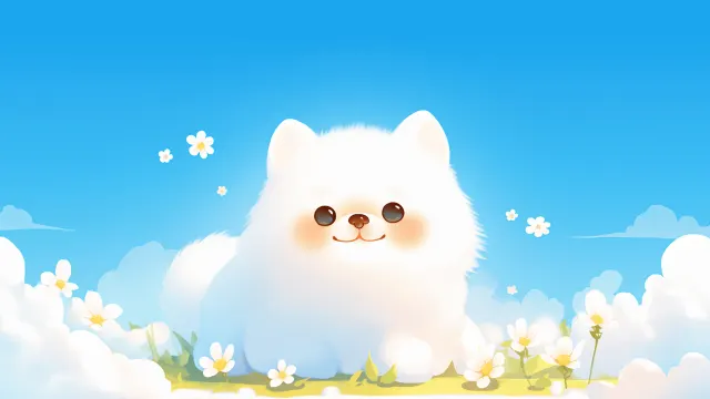White Kawaii Dog Flowers wallpaper on Pixipics