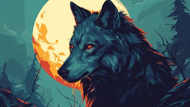 Wild Wolf Beige Moon Art wallpaper on Pixipics