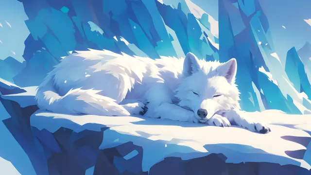 Wildlife White Wolf Frozen Rest wallpaper on Pixipics