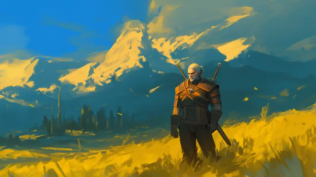 Witcher 3 Geralt Rivia Sunset Mountains wallpaper on Pixipics