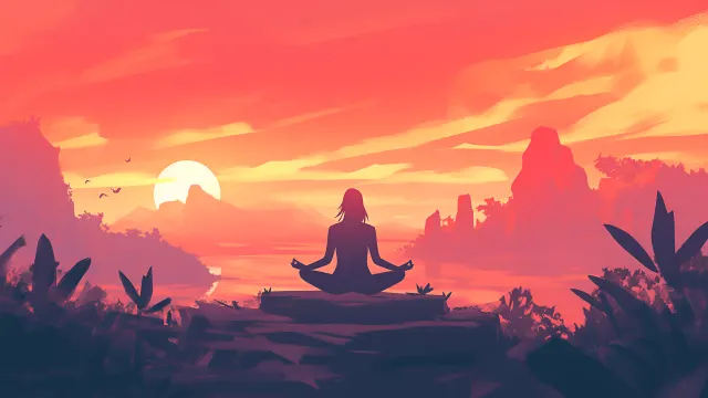 Yoga Meditation Sunset Scene wallpaper on Pixipics