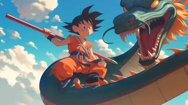 Young Goku Riding Shenron wallpaper on Pixipics