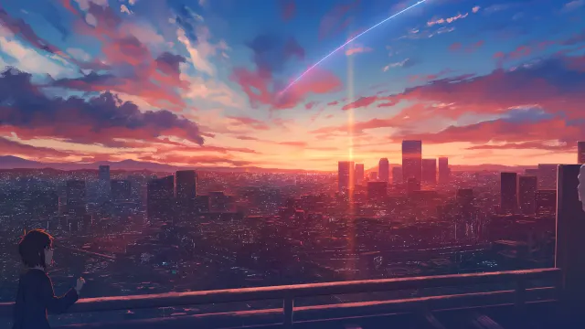 Your Name Sunset Cityscape wallpaper on Pixipics