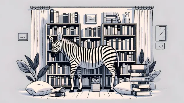 Zebra Near Bookshelf wallpaper on Pixipics