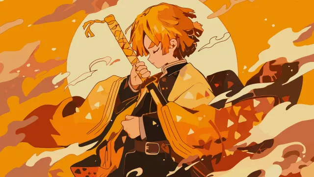 Zenitsu Agatsuma Orange Aesthetic wallpaper on Pixipics