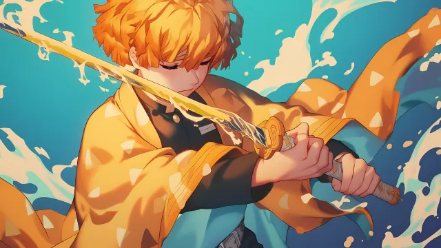 Zenitsu Demon Slayer Sword Scene wallpaper on Pixipics