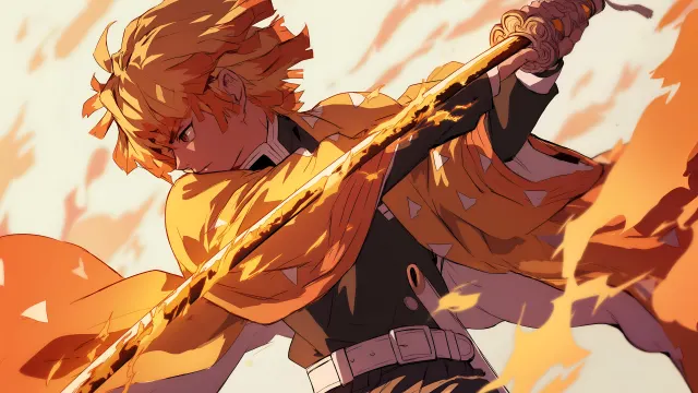 Zenitsu Fire Sword Slash Demon Slayer wallpaper on Pixipics