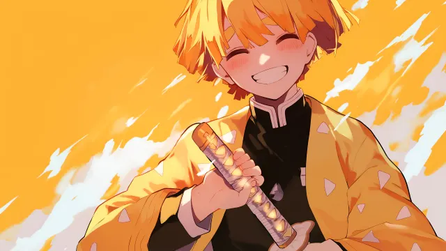 Zenitsu Smiling Demon Slayer Yellow wallpaper on Pixipics