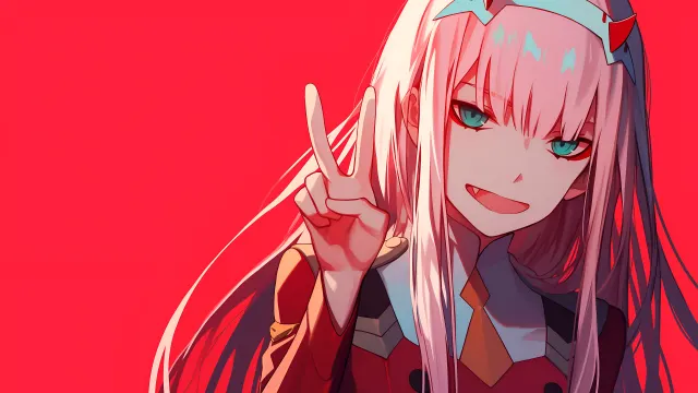 Zero Two Peace Sign Red wallpaper on Pixipics