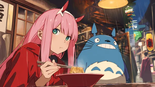 Zero Two Ramen Time Totoro Chill wallpaper on Pixipics