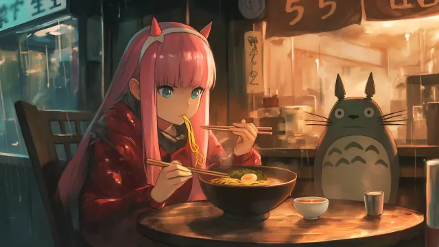 Zero Two Ramen With Totoro wallpaper on Pixipics