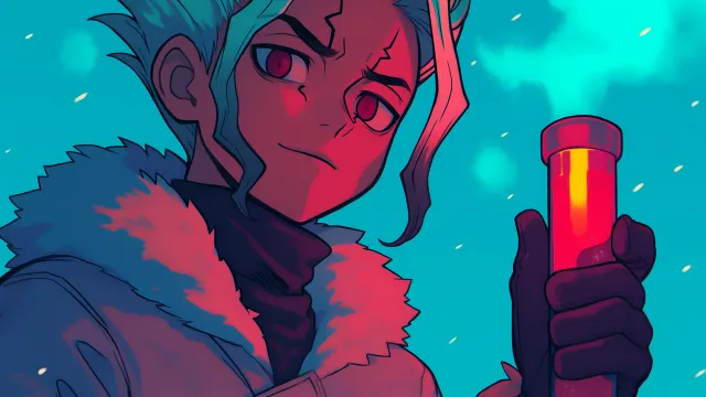 Dr Stone Senku Holding Glowing Red Vial wallpaper on Pixipics
