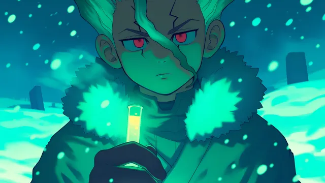 Senku Ishigami Holding A Glowing Chemical Test Tube wallpaper on Pixipics