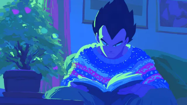 Dragon Ball Vegeta Reading Book In Lofi Room wallpaper on Pixipics