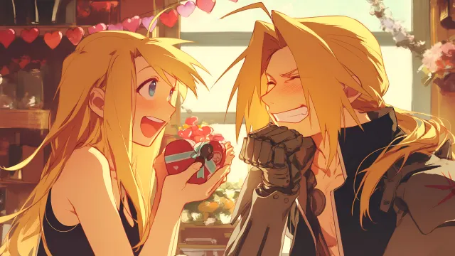 Edward And Winry Love Gift Desktop Valentines wallpaper on Pixipics