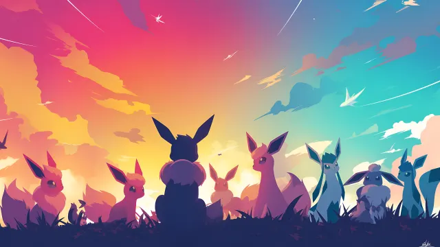 Pokemon Eevee Evolutions Sunset wallpaper on Pixipics