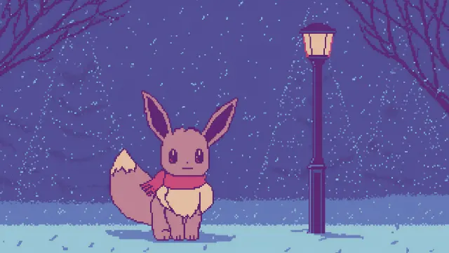 Pokemon Eevee Lofi Pixel Winter Park wallpaper on Pixipics
