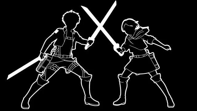Attack On Titan Eren Mikasa Sword Fight Silhouette wallpaper on Pixipics