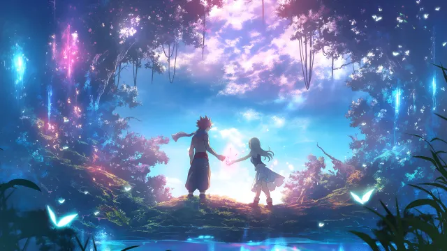 Natsu And Lucy Enchanted Forest Fairy Tail wallpaper on Pixipics