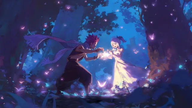 Natsu And Lucy Forest Magic Fairy Tail wallpaper on Pixipics
