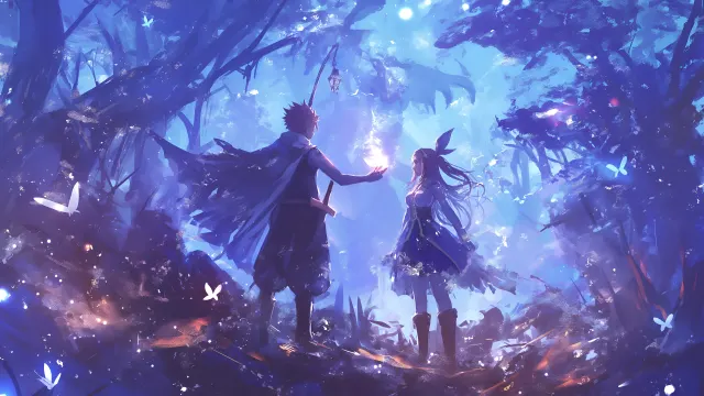 Natsu And Lucy Magical Forest Fairy Tail wallpaper on Pixipics