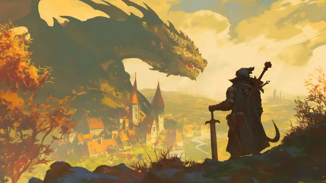 Epic Dragon Vs Warrior Fantasy Scene wallpaper on Pixipics