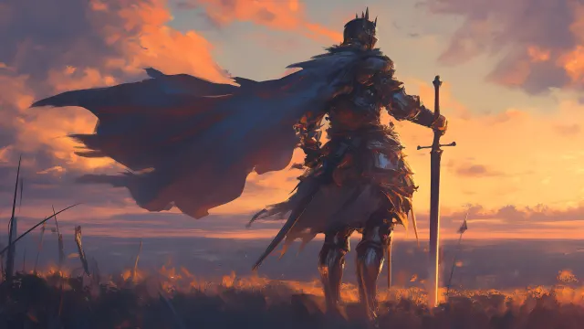 Epic Knight On Sunrise Battlefield wallpaper on Pixipics