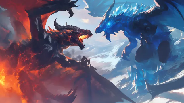Fire Vs Ice Dragon Epic Fantasy Battle wallpaper on Pixipics