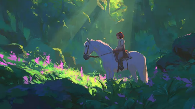 Light Fantasy Girl On White Horse wallpaper on Pixipics