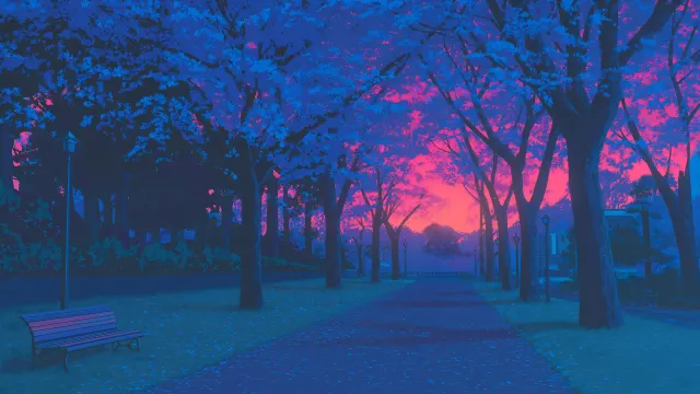 Anime Cherry Blossom Park Sunset wallpaper on Pixipics
