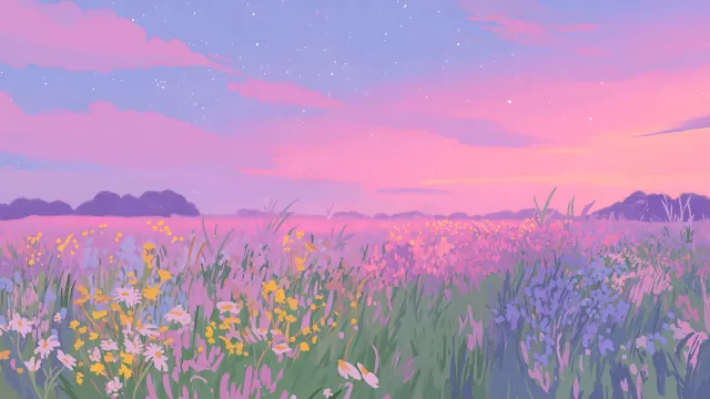 Nature Pastel Sunset Flower Meadow wallpaper on Pixipics