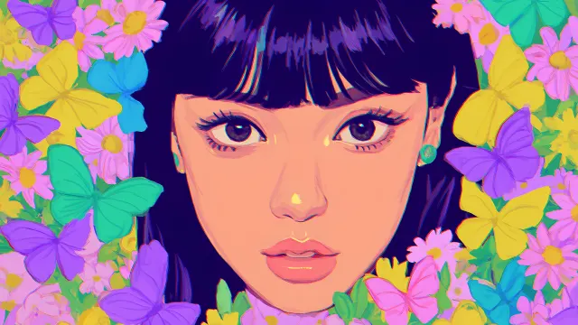 Woman Flowers Butterflies Spring Vibrance wallpaper on Pixipics