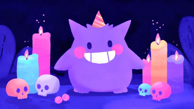 Pokemon Gengar Cute Party Hat Spooky Candles wallpaper on Pixipics