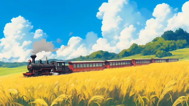 Ghibli Style Steam Train Summer Fields wallpaper on Pixipics