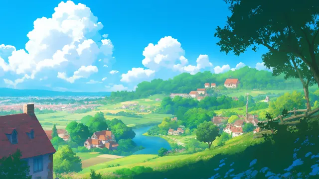Sunny Village Ghibli wallpaper on Pixipics