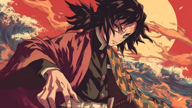 Giyu Tomioka Fire Sun Demon Slayer wallpaper on Pixipics