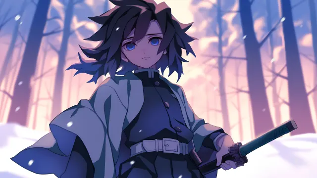 Giyu Tomioka Snowy Forest Demon Slayer wallpaper on Pixipics