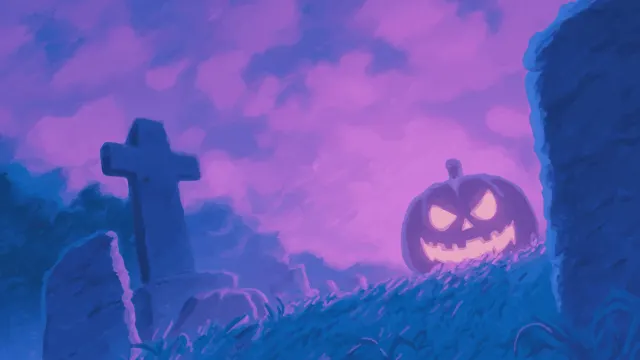 Halloween Cemetery Scene Purple Gif wallpaper on Pixipics