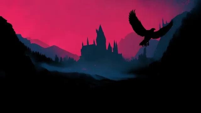 Harry Potter Hogwarts Castle Pink Sunset wallpaper on Pixipics