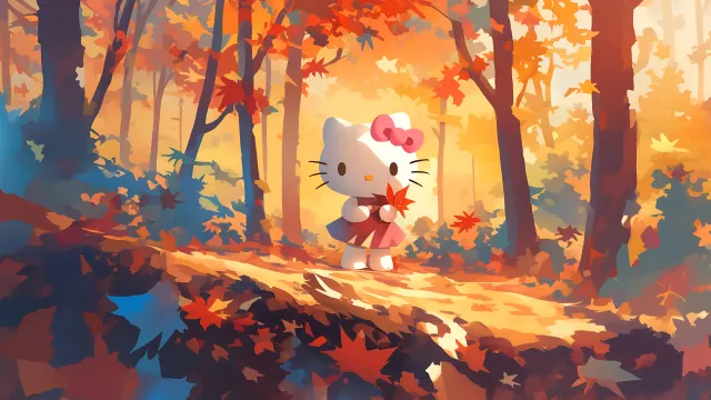 Hello Kitty Autumn Forest Fall wallpaper on Pixipics