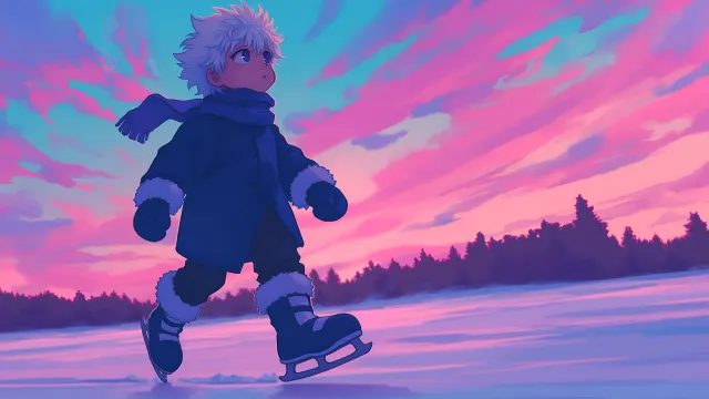 Hunter X Hunter Killua Skates Winter Glow wallpaper on Pixipics