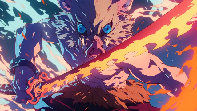 Demon Slayer Inosuke Fiery Blade wallpaper on Pixipics