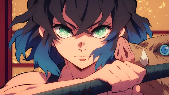 Demon Slayer Inosuke Intense Look wallpaper on Pixipics